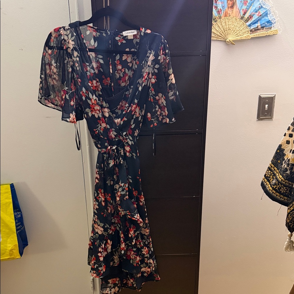 Calvin Klein Black Floral High Low Dress